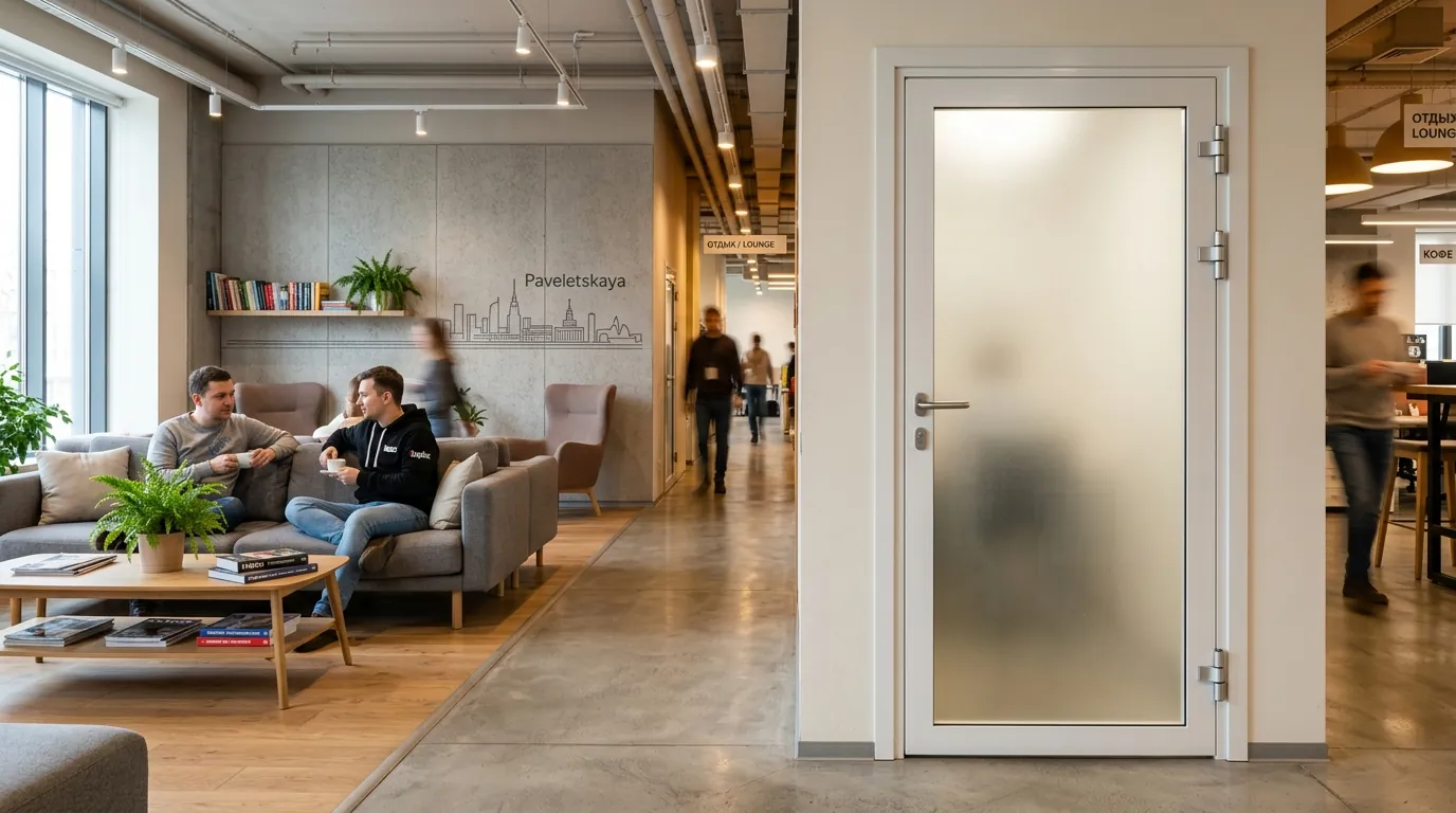 Стеклянные двери двойные распашные — реализованный объект в Москве
